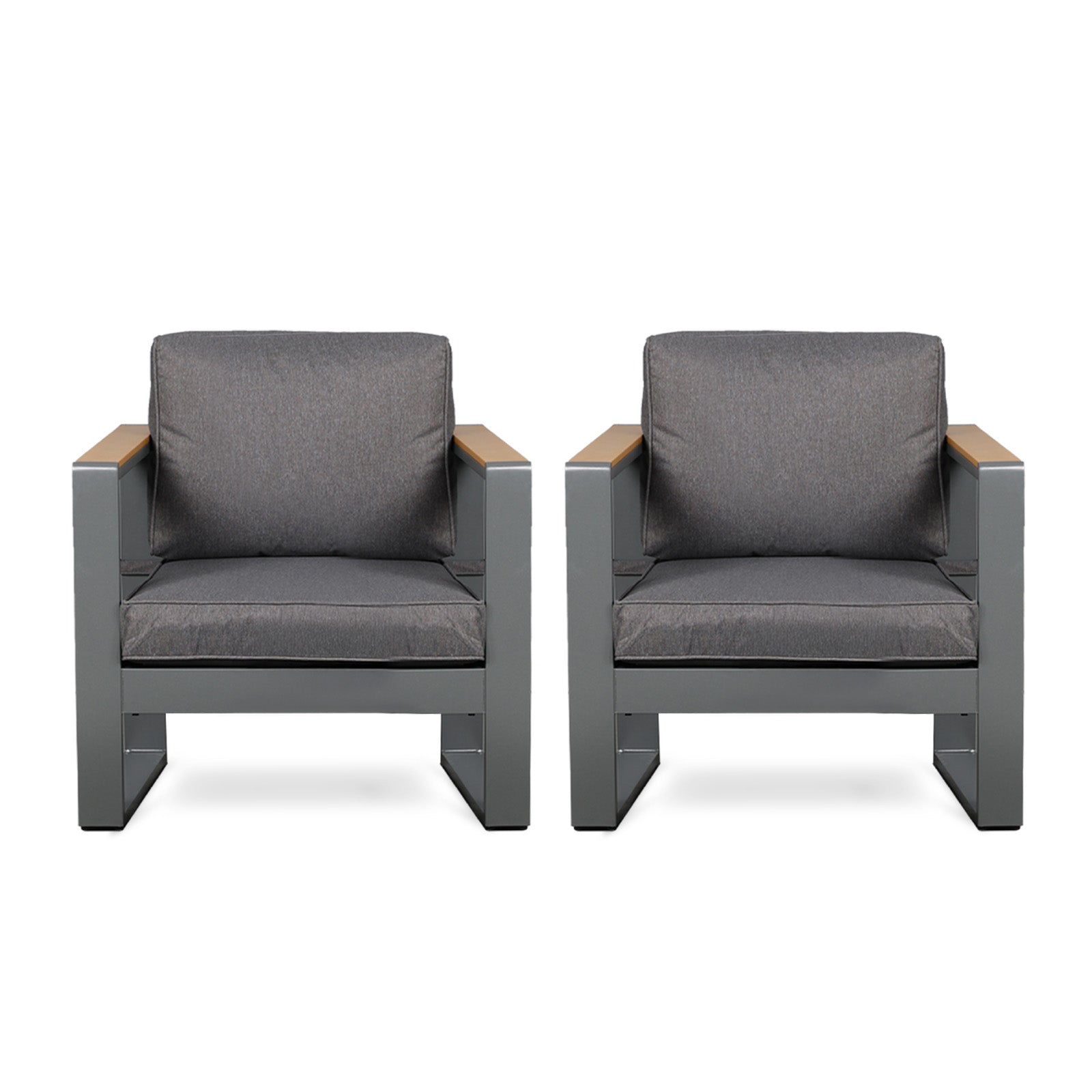 2 PCS Armchairs Aluminum Sofa Couch Deep Seat with Thick Cushions - Aoodor